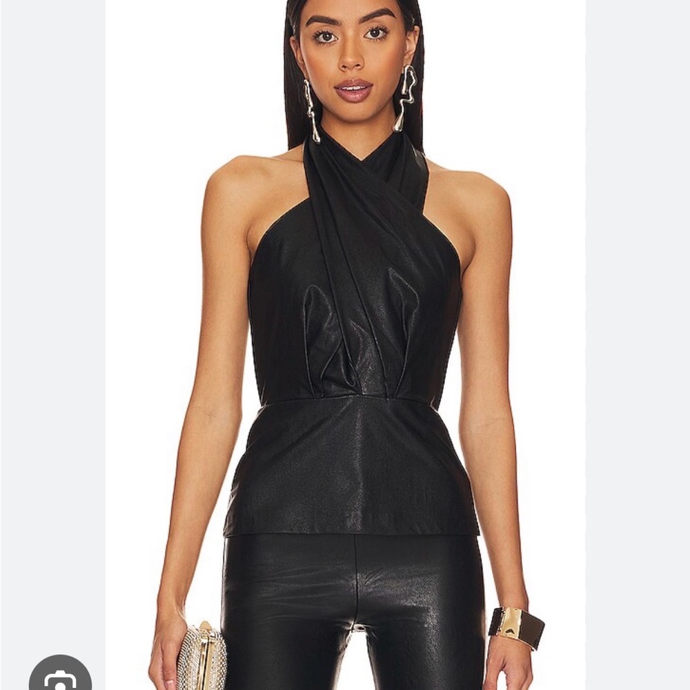 Amanda Uprichard Black Faux-Leather Halter Top